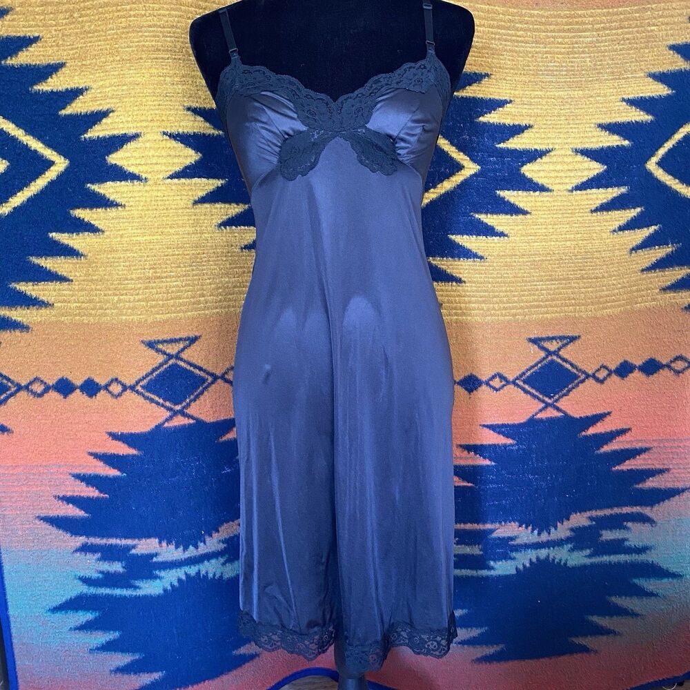 Vintage Nylon Black Lace Slip Dress. Adjustable Straps. Small.Whimsygoth. Boho.